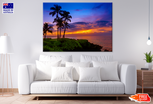 Palm Trees & Sunset Sky Scenery View Photograph Print 100% Australian Made