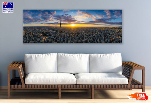 Panoramic Canvas Tokyo City Sunrise View in Japan High Quality 100% Australian Made Wall Canvas Print Ready to Hang