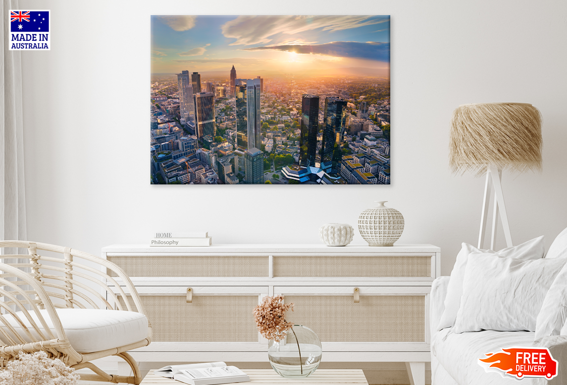 Aerial view of Frankfurt Main Skyline Photograph Print 100% Australian Made