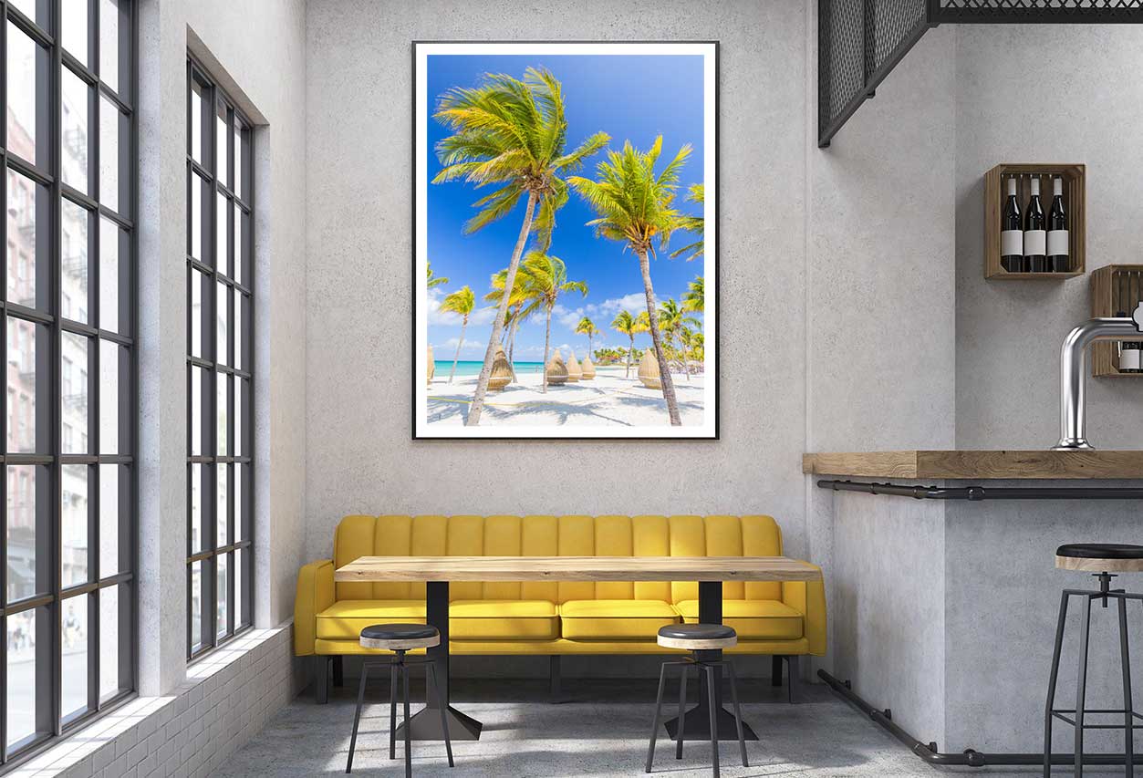 Nice Sea with Chairs & Palm Trees Photograph Home Decor Premium Quality Poster Print Choose Your Sizes