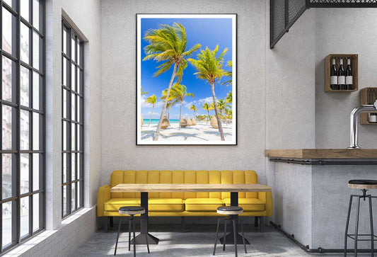 Nice Sea with Chairs & Palm Trees Photograph Home Decor Premium Quality Poster Print Choose Your Sizes