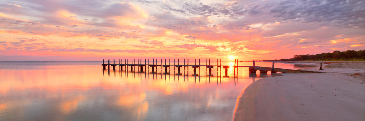Panoramic Canvas Naples Pier Pink Sea View Photograph High Quality 100% Australian Made Wall Canvas Print Ready to Hang