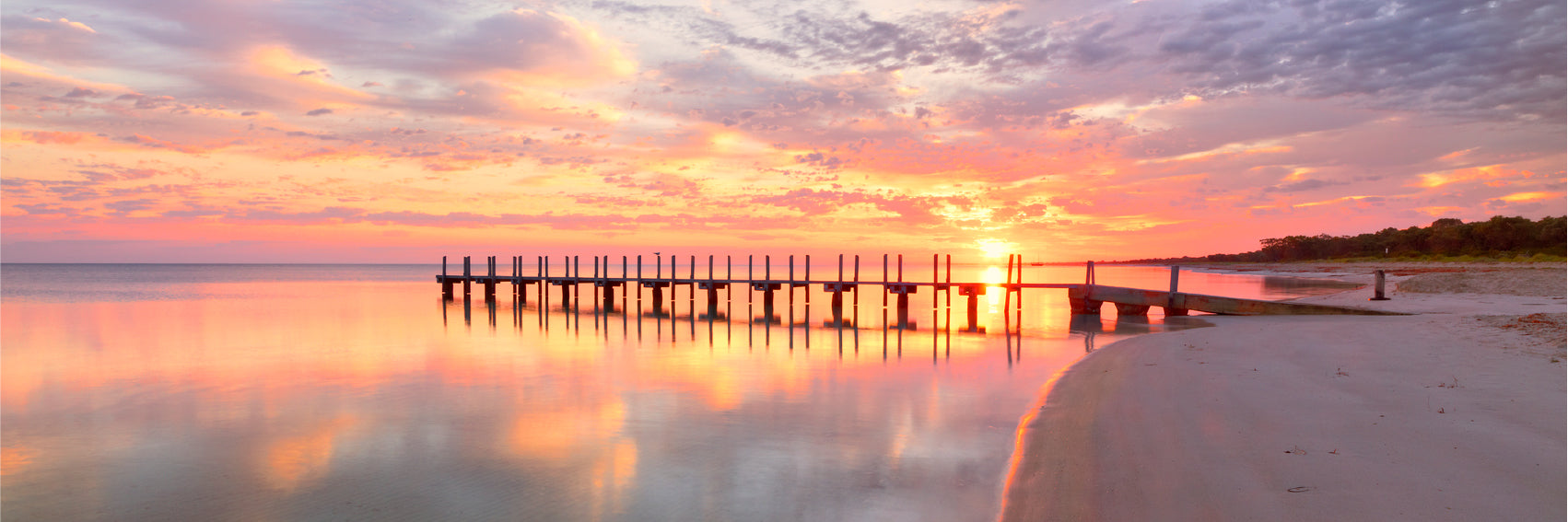 Panoramic Canvas Naples Pier Pink Sea View Photograph High Quality 100% Australian Made Wall Canvas Print Ready to Hang