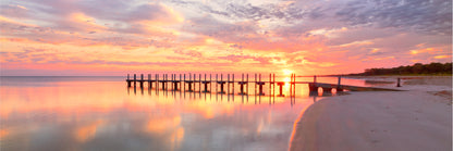 Panoramic Canvas Naples Pier Pink Sea View Photograph High Quality 100% Australian Made Wall Canvas Print Ready to Hang
