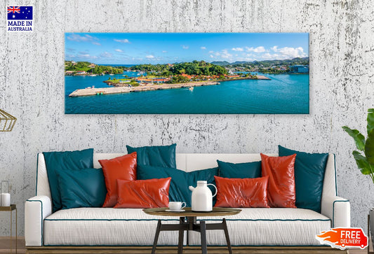 Panoramic Canvas Saint Lucia Sea Port Photograph High Quality 100% Australian Made Wall Canvas Print Ready to Hang