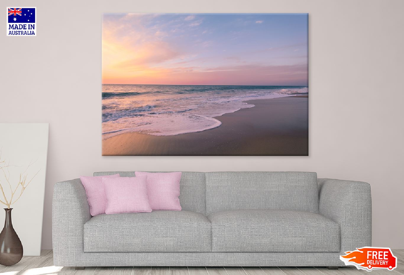 Pink Sunset Beach Scenery View Photograph Print 100% Australian Made