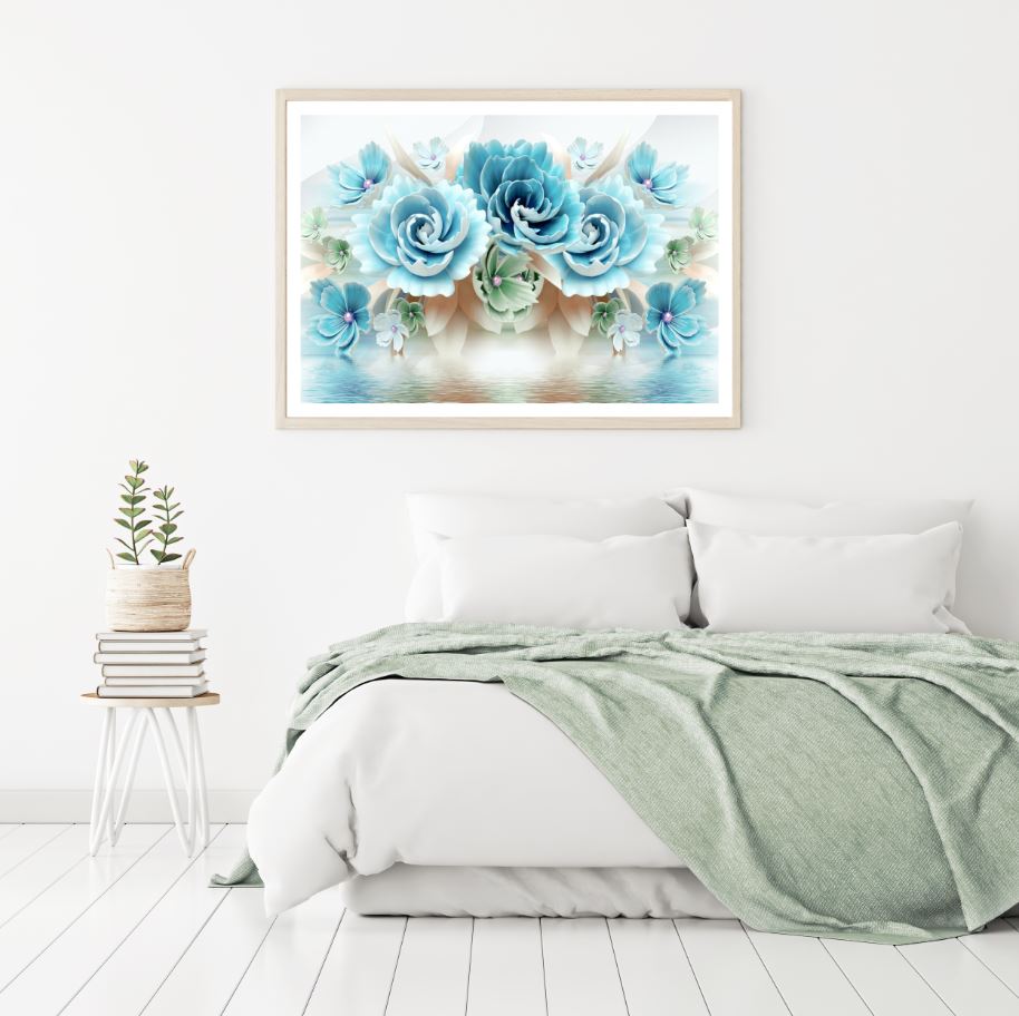 Blue Flowers 3D Design Home Decor Premium Quality Poster Print Choose Your Sizes