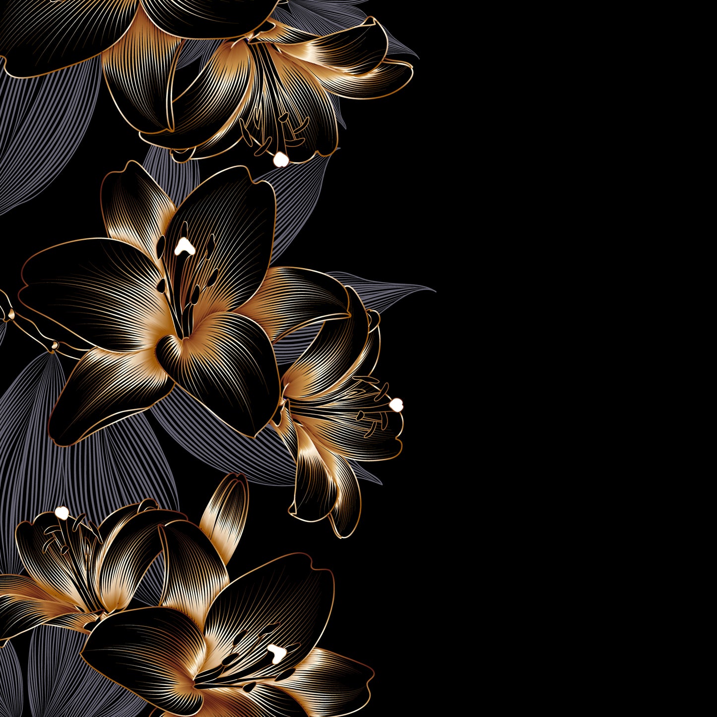 Square Canvas Gold & Black Abstract Floral Design High Quality Print 100% Australian Made