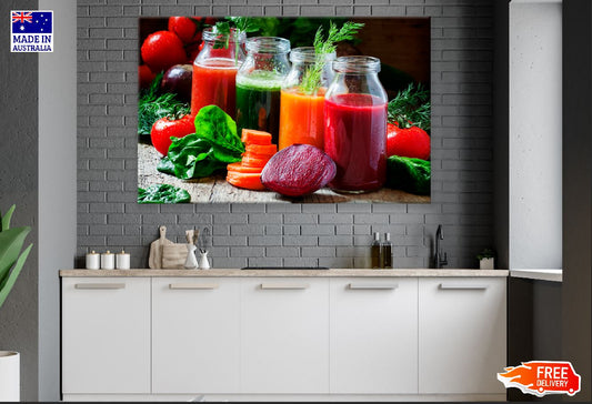 Fresh Cold Vegetable Pressed Juice with Glasses Photograph Print 100% Australian Made