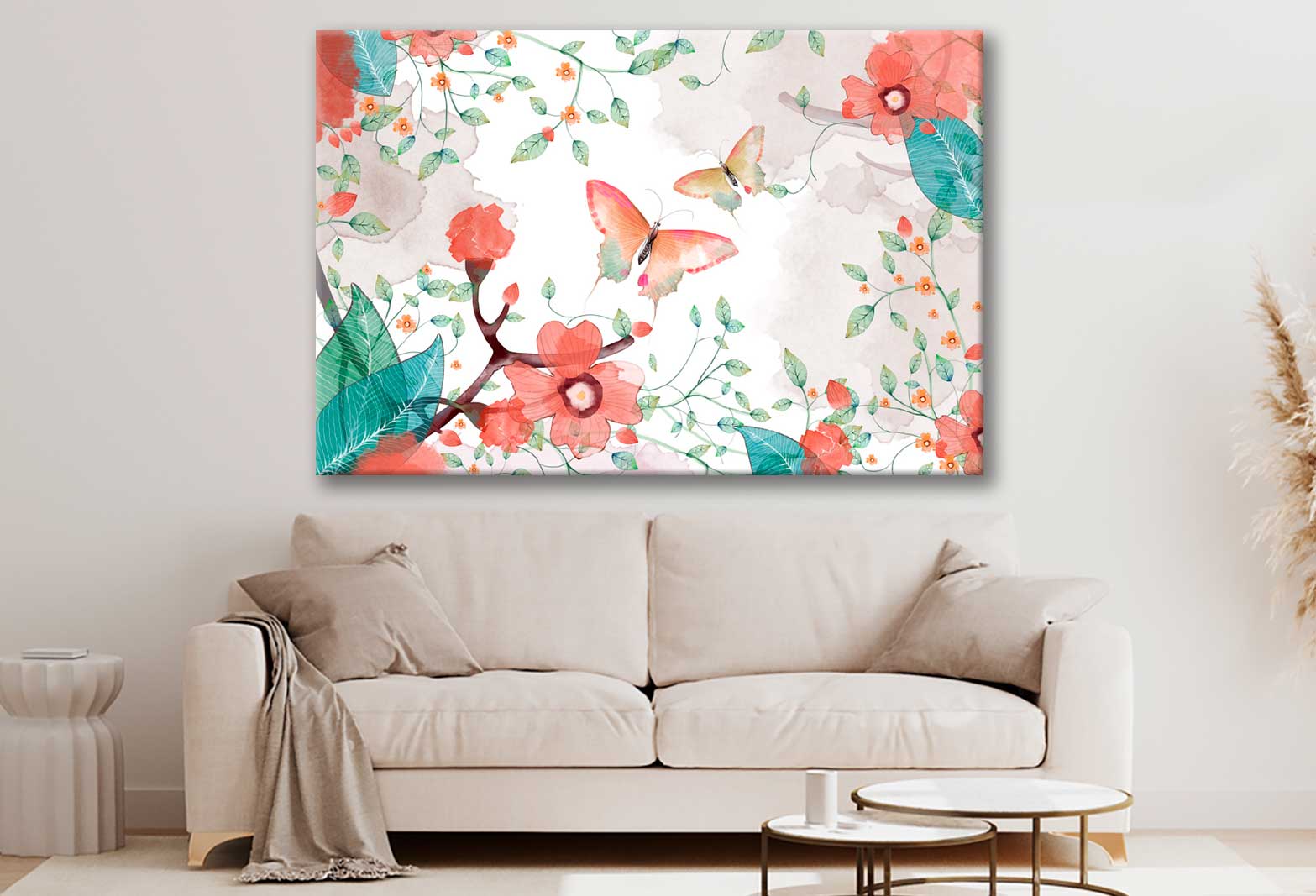 Bella Home Butterflies Floral Watercolor Print Canvas Ready to hang