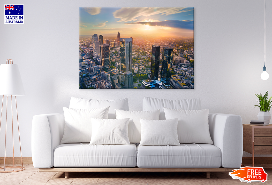 Aerial view of Frankfurt Main Skyline Photograph Print 100% Australian Made