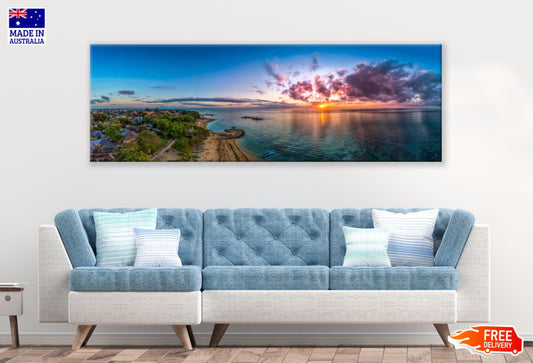 Panoramic Canvas Stunning Sea Scenery Aerial View Photograph High Quality 100% Australian made wall Canvas Print ready to hang