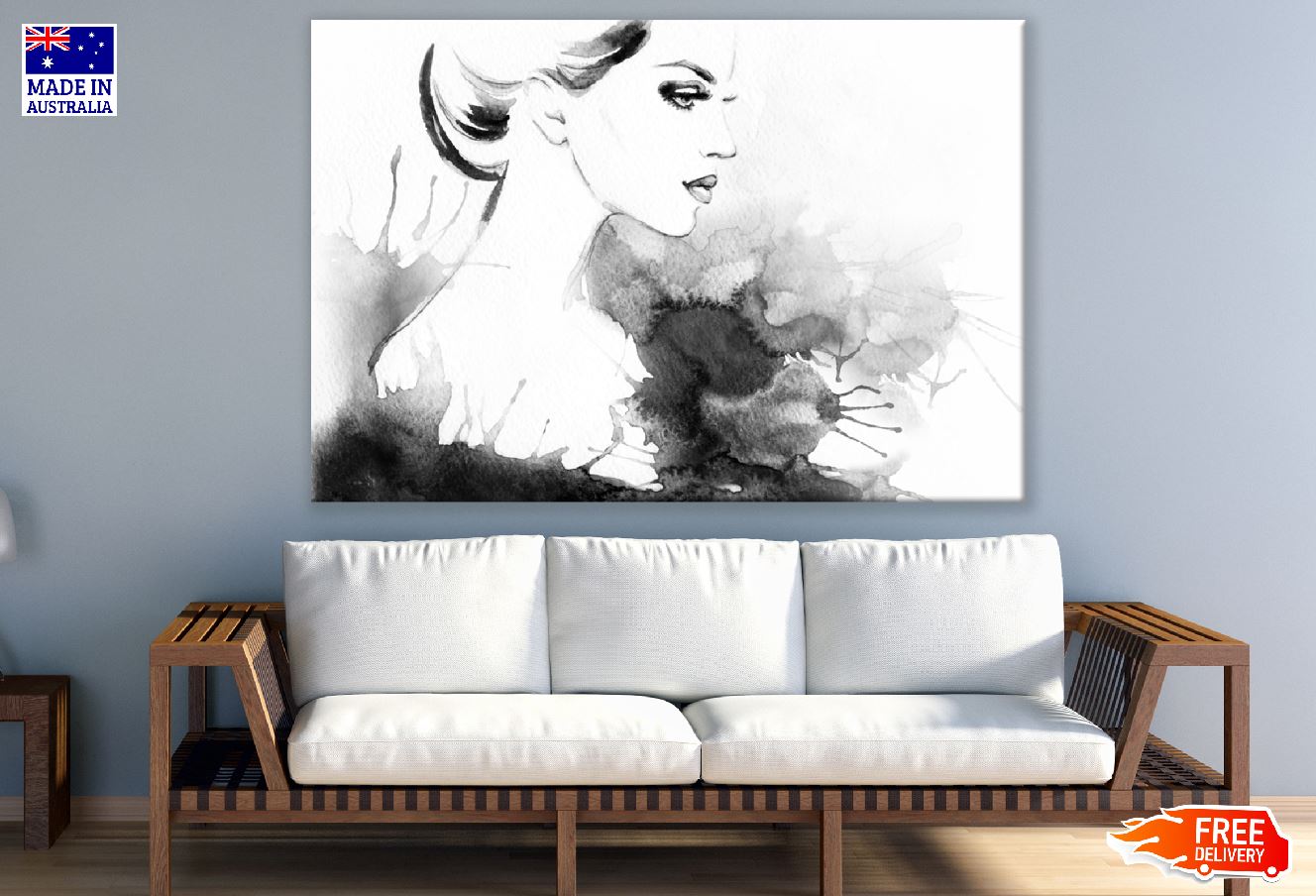 Fashion Woman B&W Abstract Watercolor Painting Print 100% Australian Made