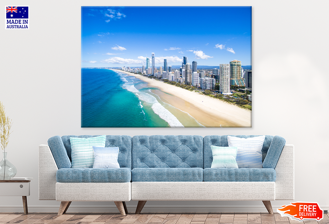 Surfers Paradise City & Sea Aerial View Photograph Print 100% Australian Made
