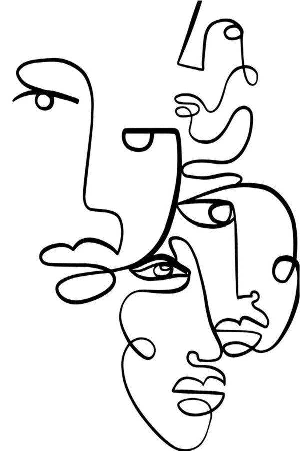 Minimal Faces B&W Line Art Design Print 100% Australian Made