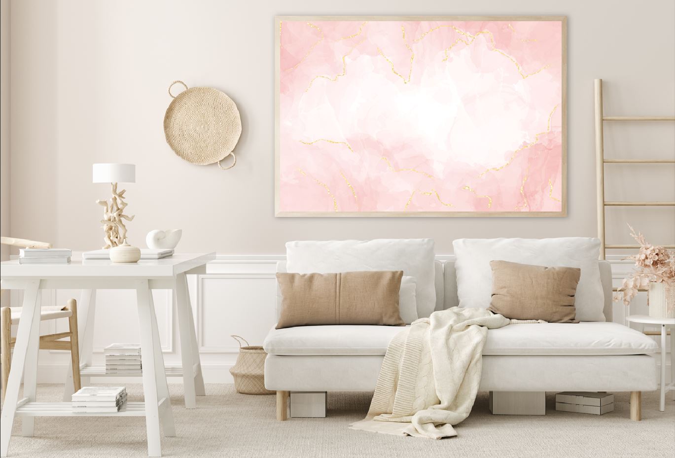White Pink & Gold Lines Abstract Design Home Decor Premium Quality Poster Print Choose Your Sizes