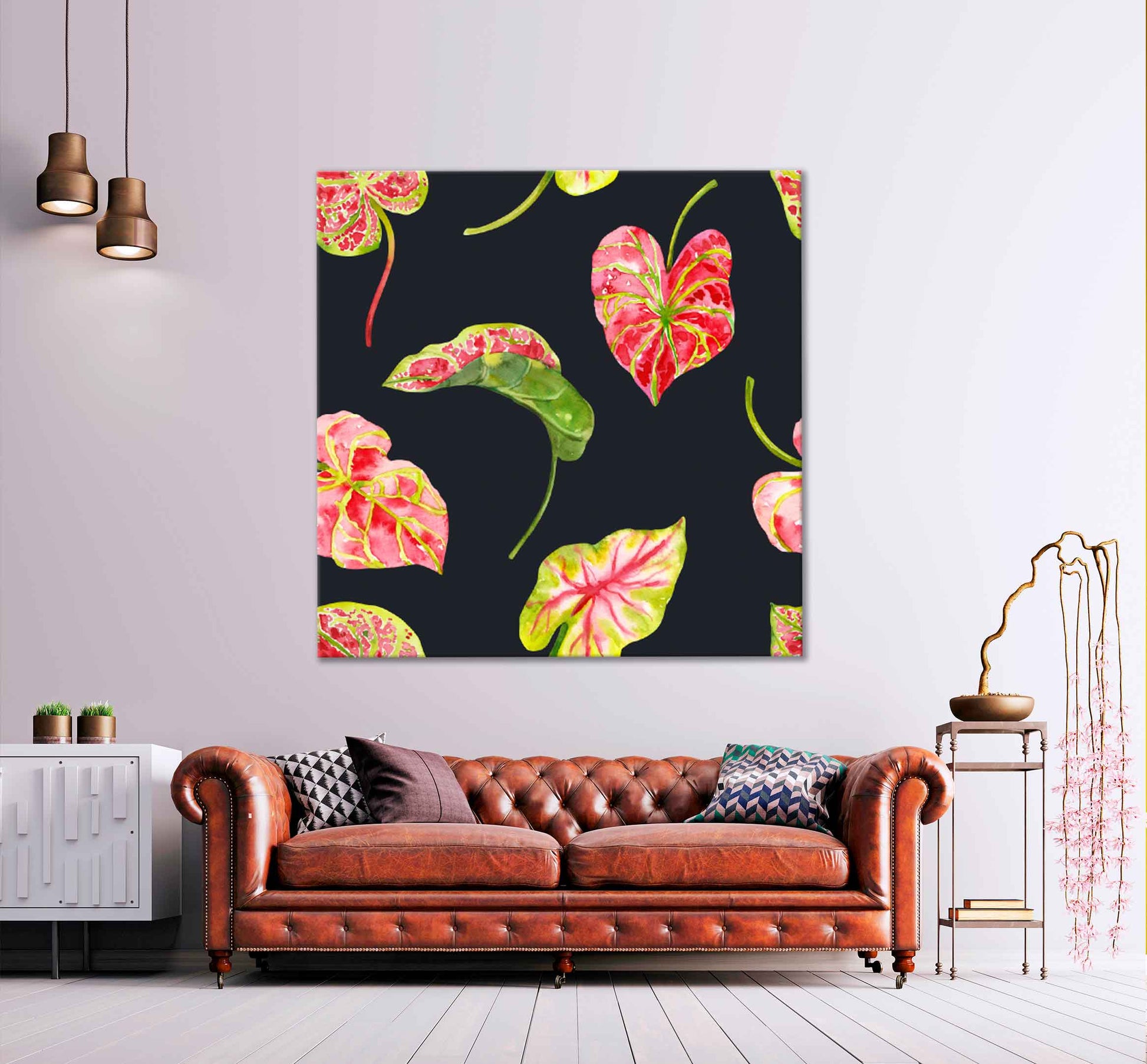 Square Canvas Botanical Hand Drawn Leaves High Quality Print 100% Australian Made