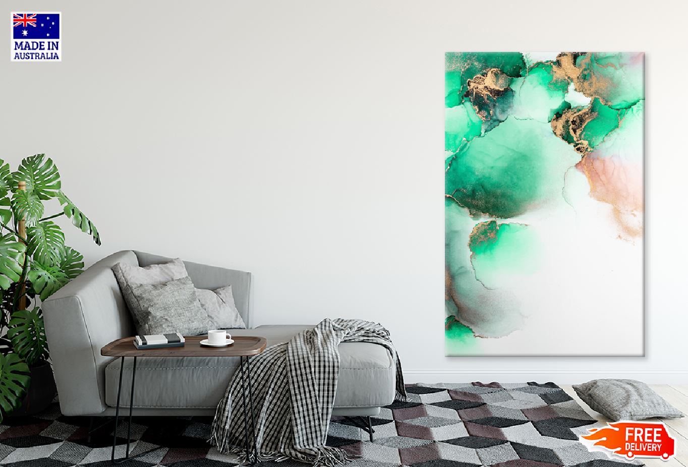 Green Gold & White Abstract Design Print 100% Australian Made