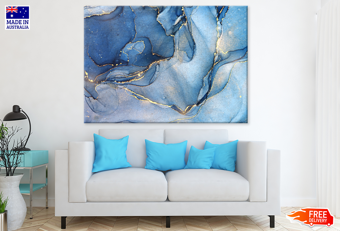 Blue Gold & White Abstract Design Print 100% Australian Made