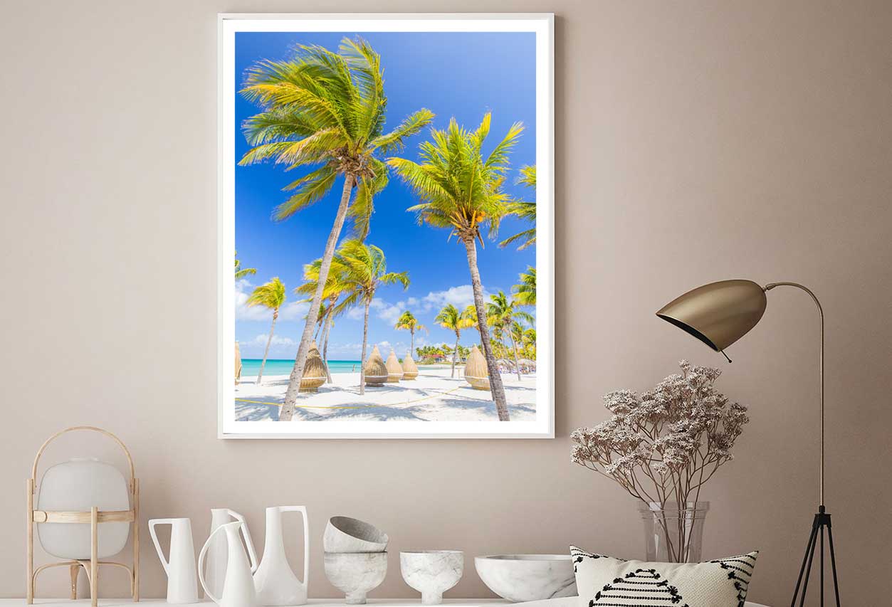 Nice Sea with Chairs & Palm Trees Photograph Home Decor Premium Quality Poster Print Choose Your Sizes