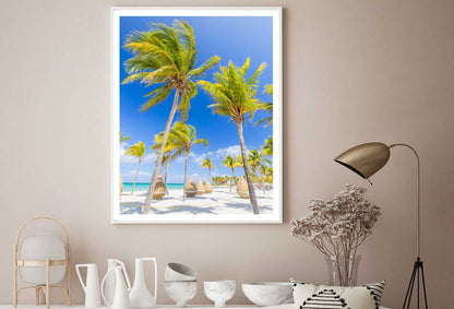 Nice Sea with Chairs & Palm Trees Photograph Home Decor Premium Quality Poster Print Choose Your Sizes