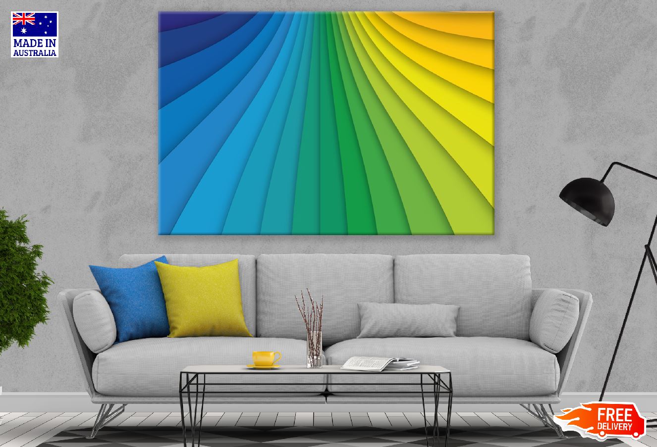 Blue Green & Yellow Lines Abstract Design Print 100% Australian Made