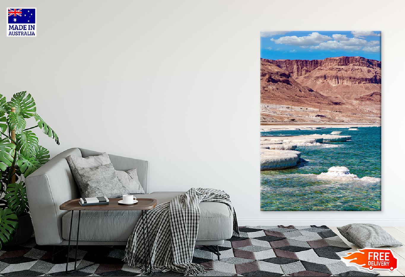 Dead Sea Waves with Rocks View Photograph Print 100% Australian Made