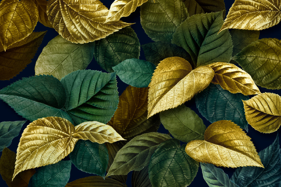 Metallic Gold Green Leaves Vector Art Print 100% Australian Made