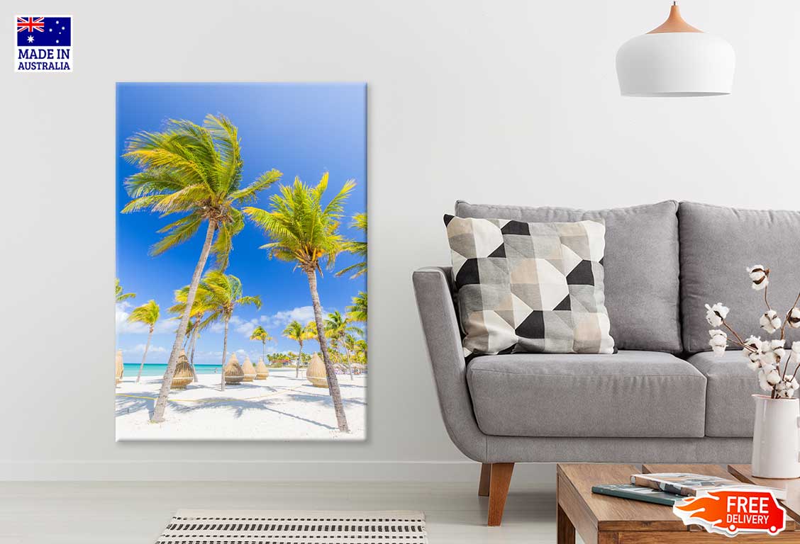 Nice Sea with Chairs & Palm Trees Photograph Print 100% Australian Made