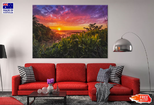 Green Grass near Sea Sunset View Photograph Print 100% Australian Made