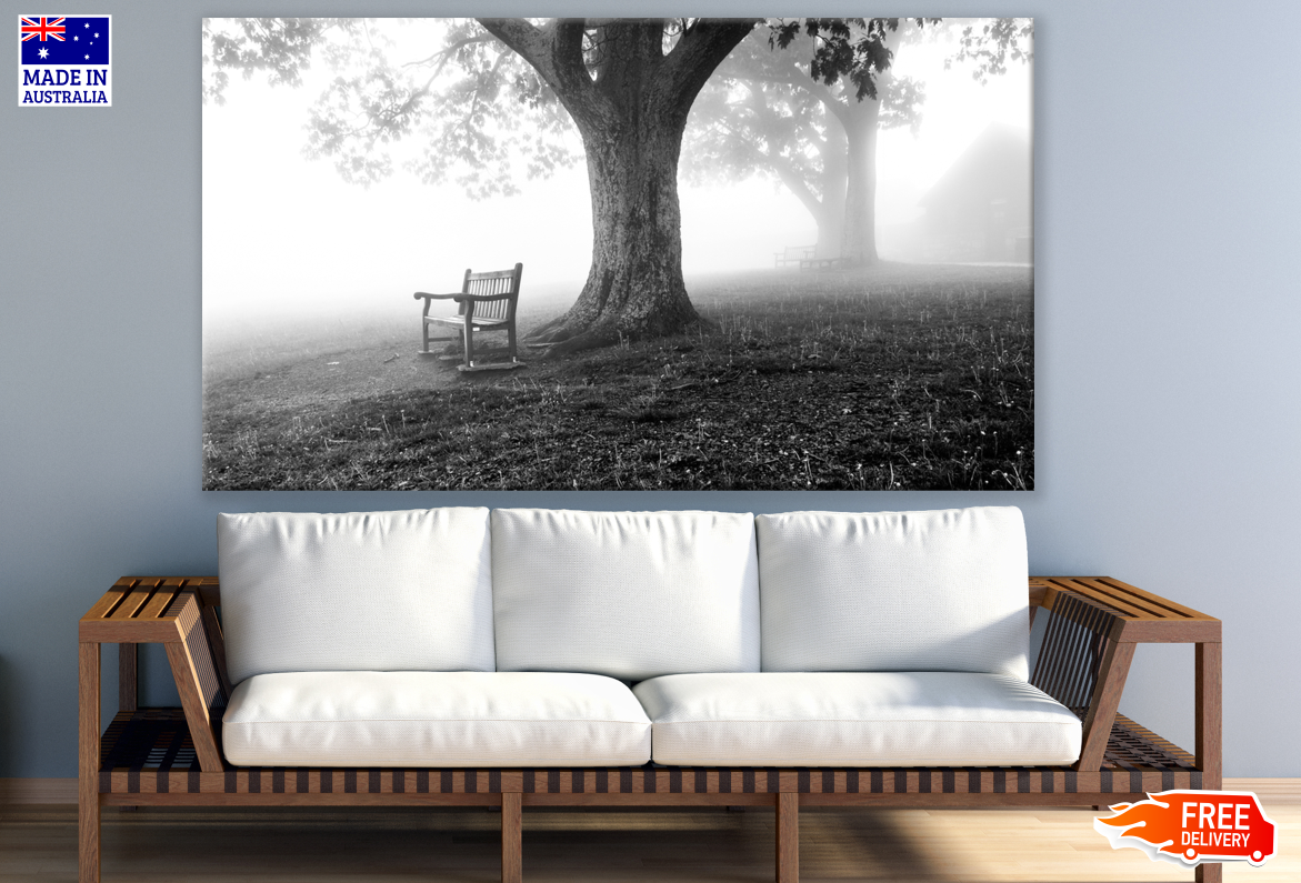 Bench Under Tree Dark Misty Photograph Print 100% Australian Made