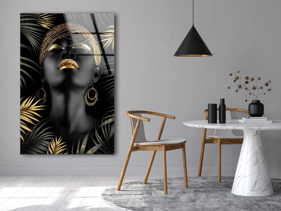 Girl with Black Makeup & Gold Leaves Photograph Acrylic Glass Print Tempered Glass Wall Art 100% Made in Australia Ready to Hang