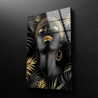 Girl with Black Makeup & Gold Leaves Photograph Acrylic Glass Print Tempered Glass Wall Art 100% Made in Australia Ready to Hang