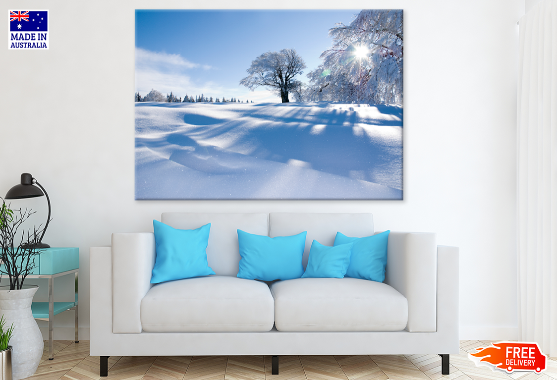 Snow Coverd Trees & Aeria View Print 100% Australian Made