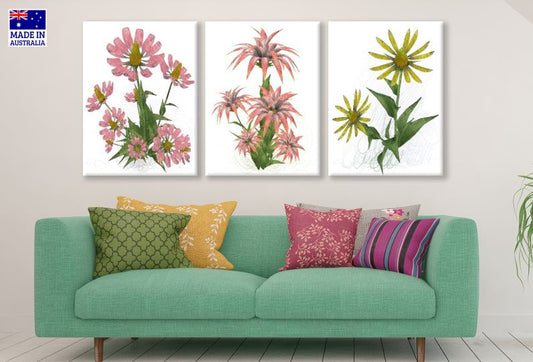 3 Set of Colorful Flowers Painting High Quality Print 100% Australian Made Wall Canvas Ready to Hang