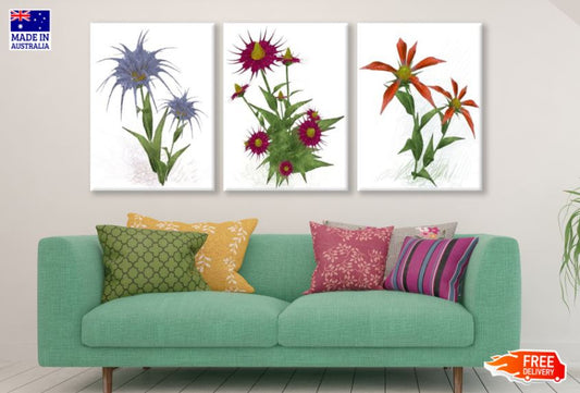 3 Set of Colorful Flowers Painting High Quality Print 100% Australian Made Wall Canvas Ready to Hang