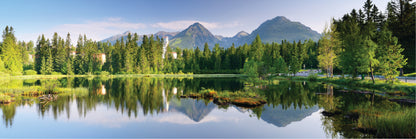 Panoramic Canvas Lake & Mountain View Forest Trees High Quality 100% Australian made wall Canvas Print ready to hang