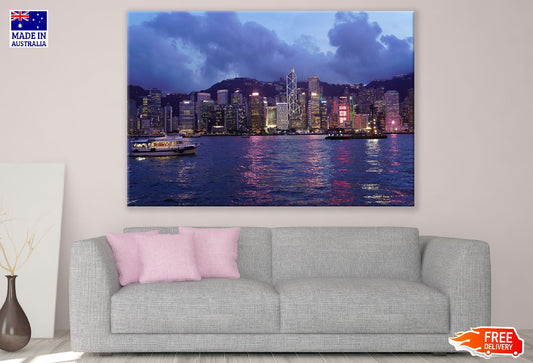 Victoria Harbour City Night view Photograph, Hong Kong Print 100% Australian Made