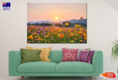 Pink Yellow Flower Garden Sunset View Photograph Print 100% Australian Made