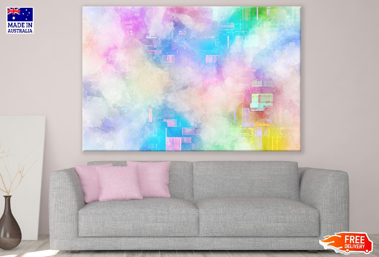 Grey Blue & Yellow Abstract Design Print 100% Australian Made