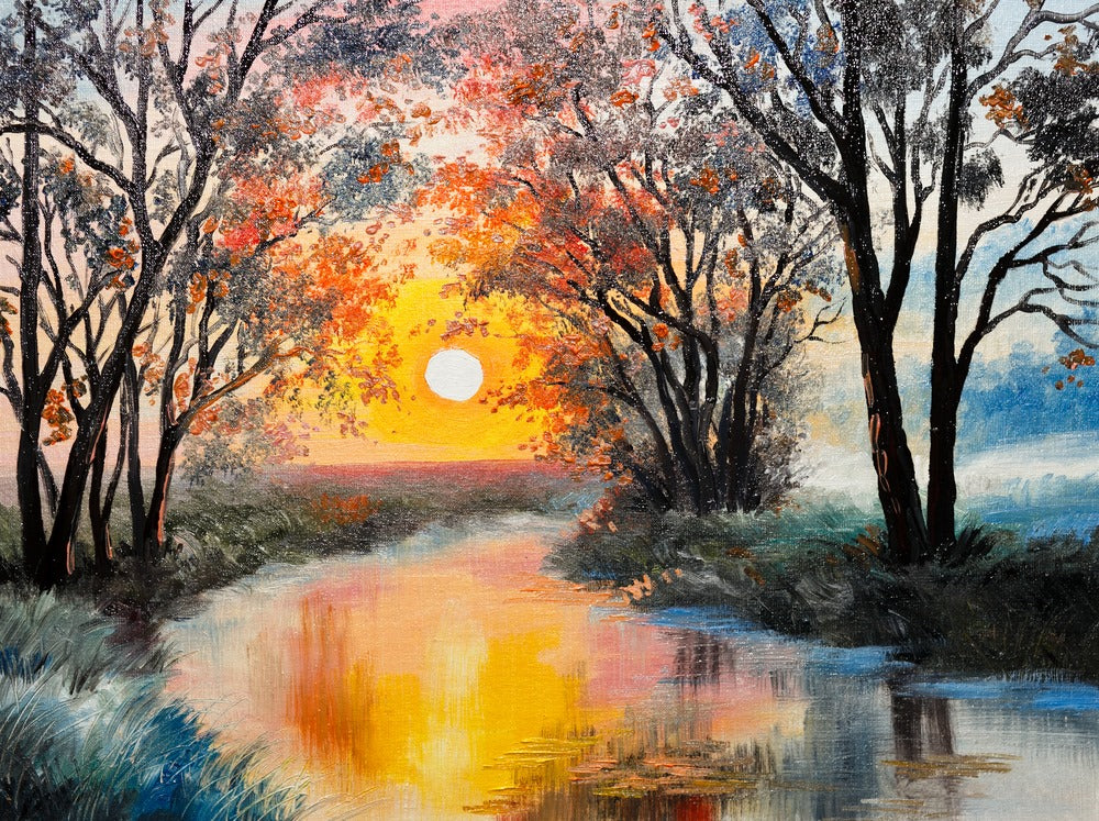 River in Forest Oil Painting Home Decor Premium Quality Poster Print Choose Your Sizes
