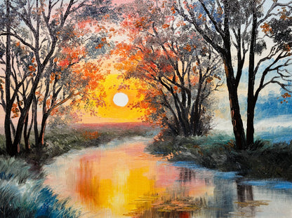 River in Forest Oil Painting Home Decor Premium Quality Poster Print Choose Your Sizes