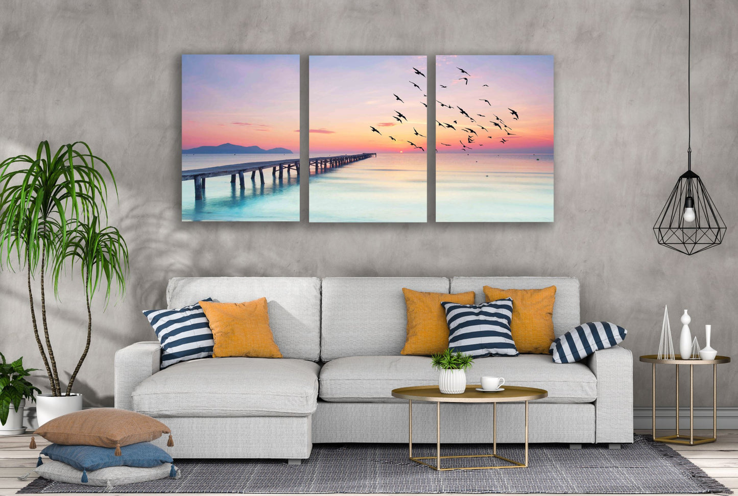 3 Set of Wooden Pier Over Beach Sunset View Photograph High Quality Print 100% Australian Made Wall Canvas Ready to Hang