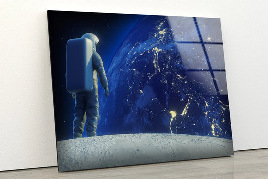 Astronaut Looking at Earth Acrylic Glass Print Tempered Glass Wall Art 100% Made in Australia Ready to Hang