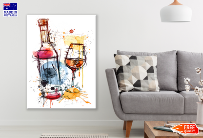 Wine Bottle & Glass Drawing Print 100% Australian Made