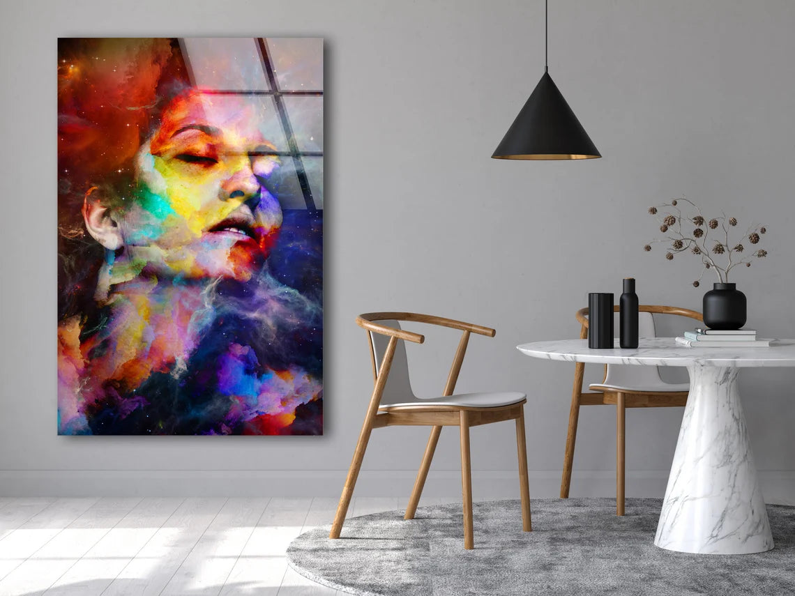 Girl Face Colorful Abstract Smoke Design Acrylic Glass Print Tempered Glass Wall Art 100% Made in Australia Ready to Hang