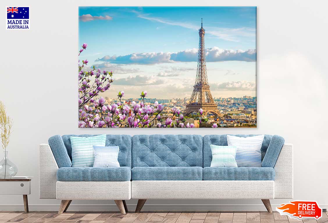 Pink Flowers & Eiffel Tower View Photograph Print 100% Australian Made