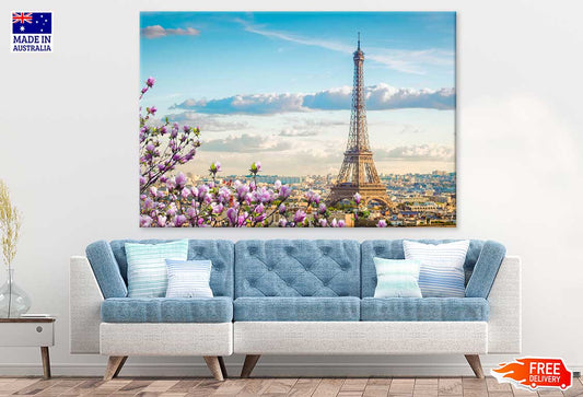 Pink Flowers & Eiffel Tower View Photograph Print 100% Australian Made