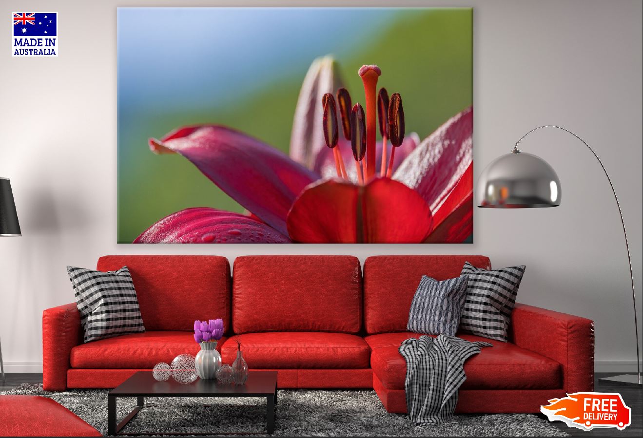 Red Lily Flower Macro Closeup Photograph Print 100% Australian Made
