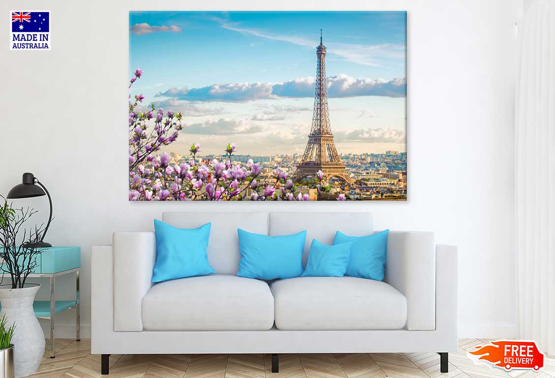 Pink Flowers & Eiffel Tower View Photograph Print 100% Australian Made
